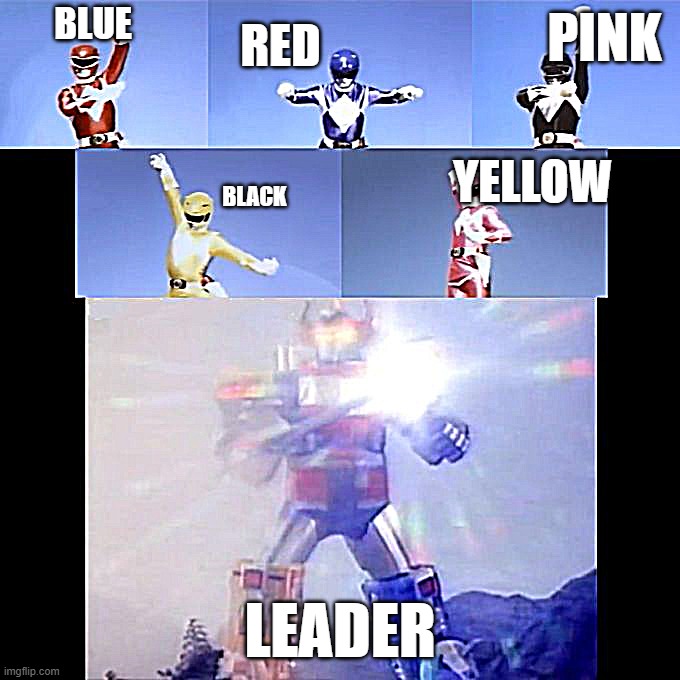 Mighty Morphin Power Rangers Form Call Union | RED; BLUE; PINK; YELLOW; BLACK; LEADER | image tagged in mighty morphin power rangers form call union | made w/ Imgflip meme maker