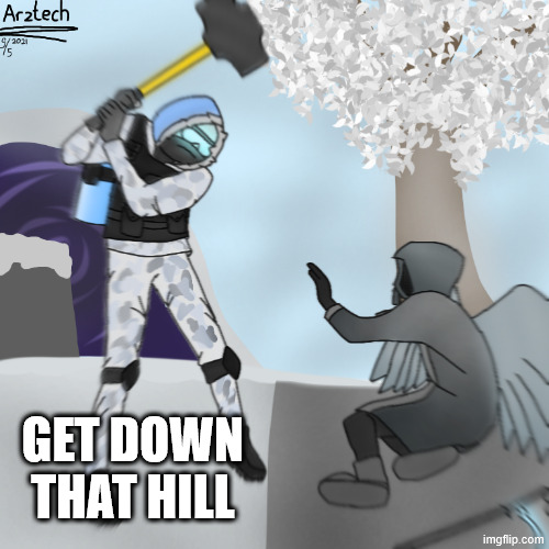 GET DOWN THAT HILL | image tagged in sledger hitting frost spirit | made w/ Imgflip meme maker