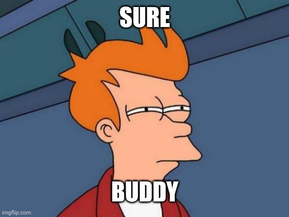 Futurama Fry Meme | SURE BUDDY | image tagged in memes,futurama fry | made w/ Imgflip meme maker