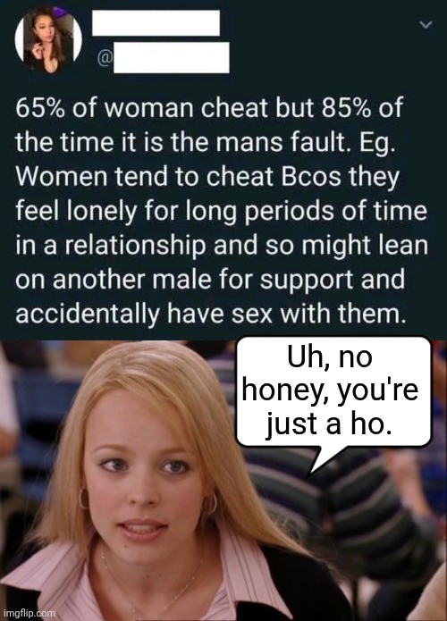 No honey, you're just a ho | Uh, no honey, you're just a ho. | image tagged in memes,its not going to happen,whores | made w/ Imgflip meme maker
