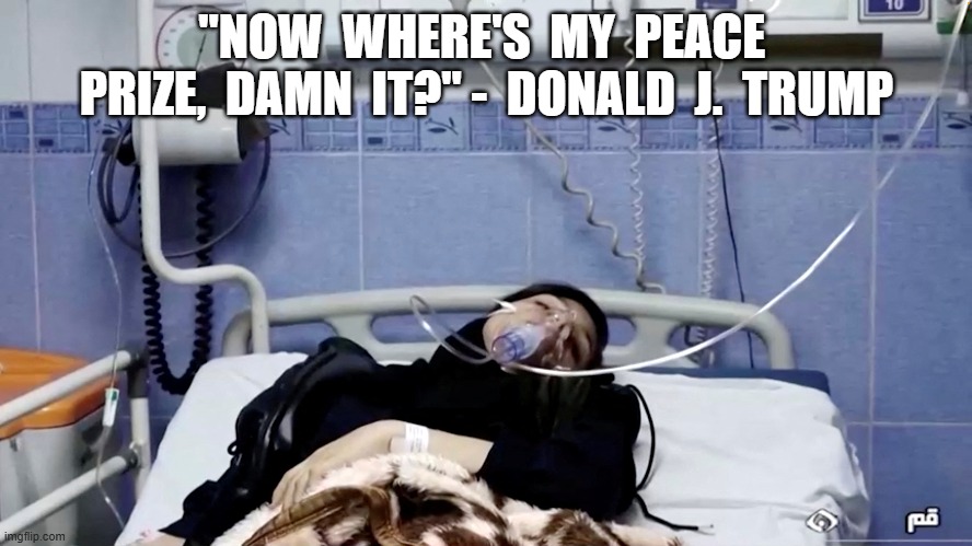 Resting in Peace | "NOW  WHERE'S  MY  PEACE  PRIZE,  DAMN  IT?" -  DONALD  J.  TRUMP | image tagged in peace was never an option | made w/ Imgflip meme maker