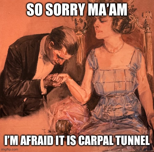 Courtesy the ZMA | SO SORRY MA’AM; I’M AFRAID IT IS CARPAL TUNNEL | image tagged in christie,art,zma | made w/ Imgflip meme maker