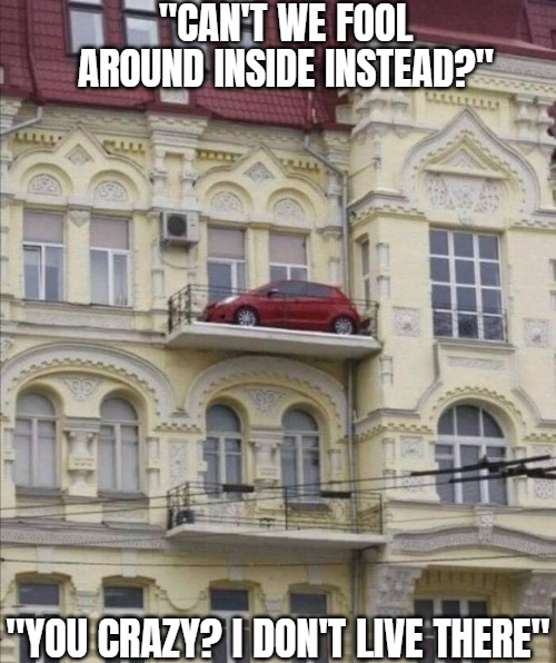 Image found here. Thank you | "CAN'T WE FOOL AROUND INSIDE INSTEAD?"; "YOU CRAZY? I DON'T LIVE THERE" | image tagged in funny,memes,wtf | made w/ Imgflip meme maker