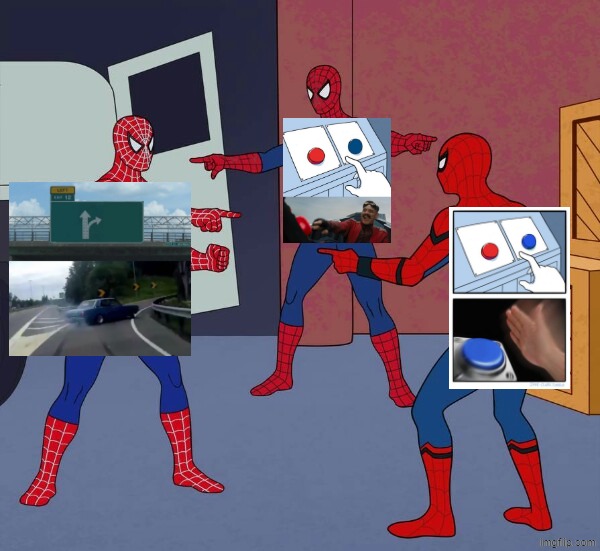 Decision Templates | image tagged in spider man triple,memes,robotnik button,left exit 12 off ramp,two buttons one blue button redux | made w/ Imgflip meme maker