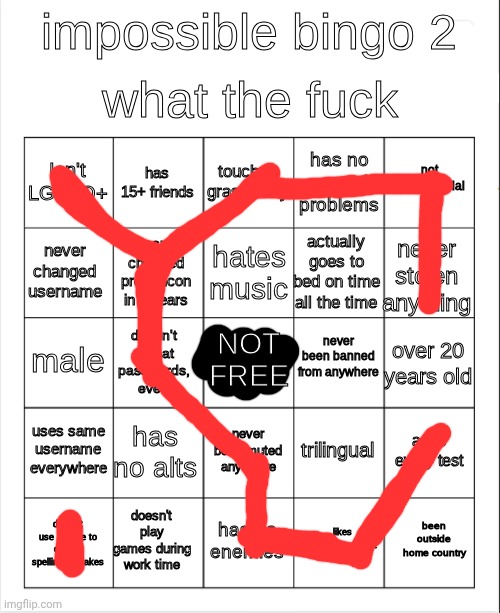 impossible bingo 2 | image tagged in impossible bingo 2 | made w/ Imgflip meme maker