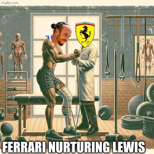 muscular guy physical rehab | FERRARI NURTURING LEWIS | image tagged in muscular guy physical rehab | made w/ Imgflip meme maker