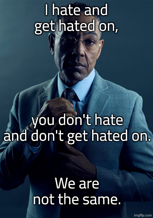 Gus Fring we are not the same | I hate and get hated on, you don't hate and don't get hated on. We are not the same. | image tagged in gus fring we are not the same | made w/ Imgflip meme maker