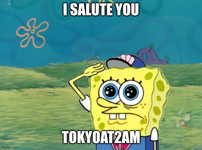 Spongebob salute | I SALUTE YOU; TOKYOAT2AM | image tagged in spongebob salute | made w/ Imgflip meme maker
