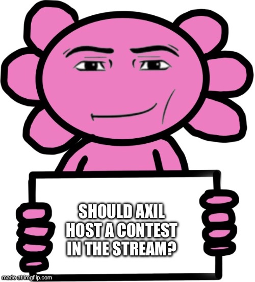 The reason I’m asking is because I have a funny ass idea | SHOULD AXIL HOST A CONTEST IN THE STREAM? | image tagged in axil template | made w/ Imgflip meme maker