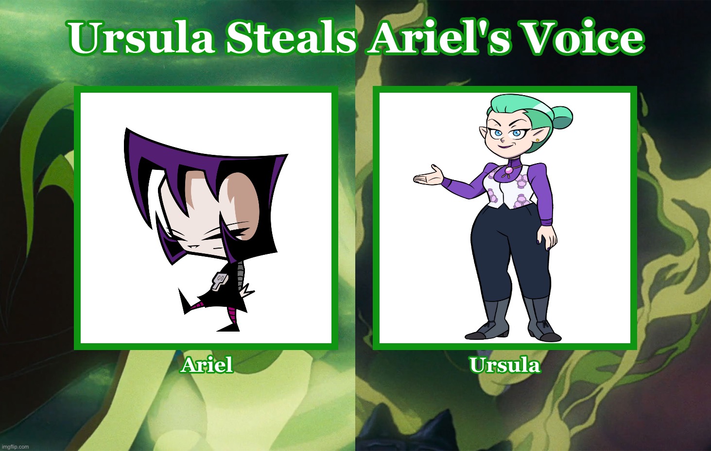 Odalia Steals Gaz's Voice Cast Meme | image tagged in ursula steals ariel's voice cast meme template,invader zim,invaderzim,the owl house,odalia blight,gaz membrane | made w/ Imgflip meme maker