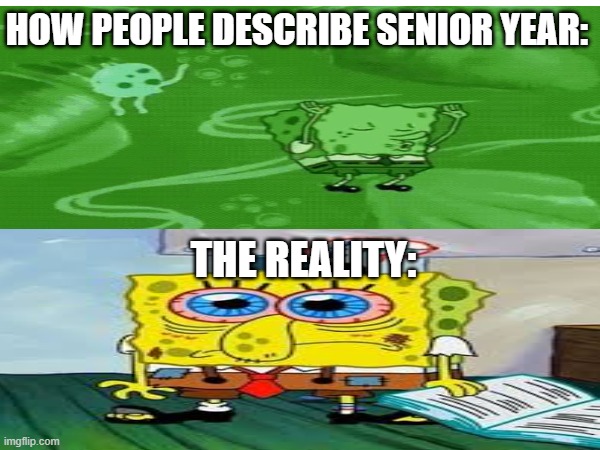 "SeNiOr YeAr Is GoInG tO bE fUn", Yeah Right | HOW PEOPLE DESCRIBE SENIOR YEAR:; THE REALITY: | image tagged in senior year,senioritis,i hate school,high school,school sucks | made w/ Imgflip meme maker