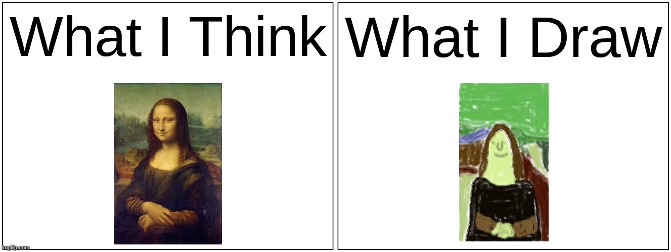 what if you could draw your mind? | What I Think; What I Draw | image tagged in memes,blank comic panel 2x1,funny,true | made w/ Imgflip meme maker