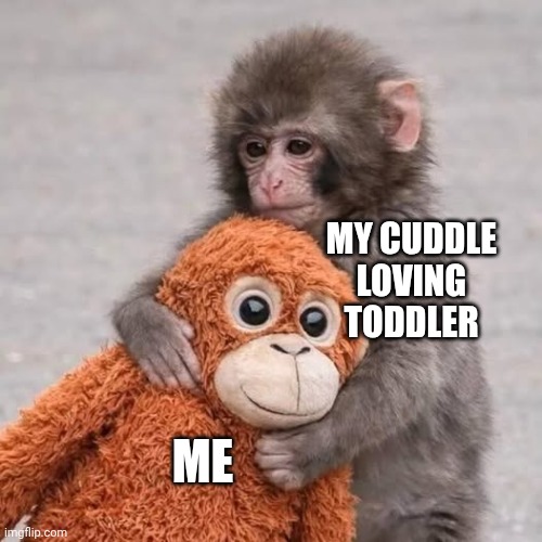 Toddler wants cuddles | MY CUDDLE LOVING TODDLER; ME | image tagged in punch monkey,parenting,toddler,cuddling,hugs,love | made w/ Imgflip meme maker