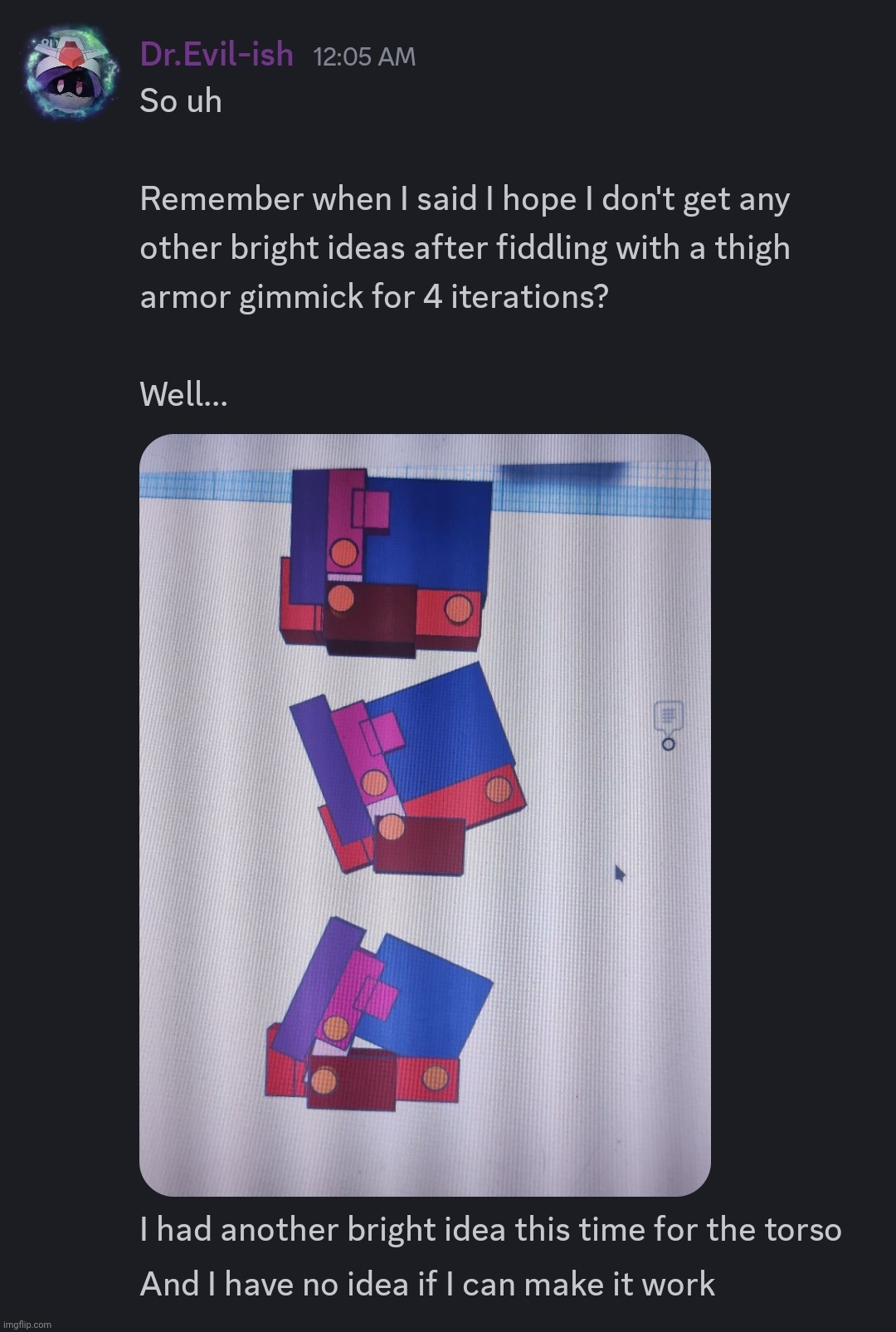 Yeah idk if I can make this one work but it's too cool for me not to try and get pissed at myself in the process | image tagged in discord screenshot because lazy | made w/ Imgflip meme maker