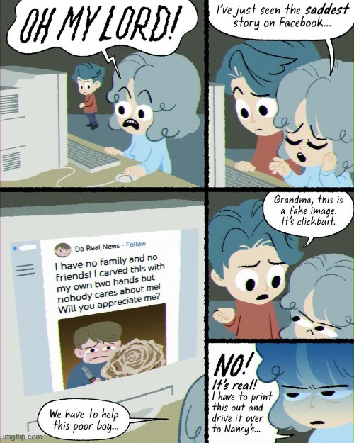 image tagged in grandma,facebook,story,sad,fake,clickbait | made w/ Imgflip meme maker
