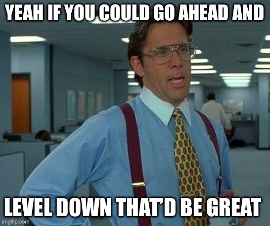 When DND players ask the DM if they can level up. | YEAH IF YOU COULD GO AHEAD AND; LEVEL DOWN THAT’D BE GREAT | image tagged in memes,that would be great | made w/ Imgflip meme maker