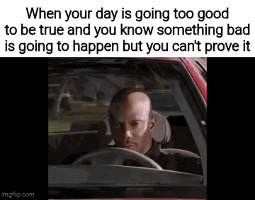 I'm paranoid about it at this point | When your day is going too good to be true and you know something bad is going to happen but you can't prove it | image tagged in gifs,memes,meme,funny,funny meme,funny memes | made w/ Imgflip video-to-gif maker
