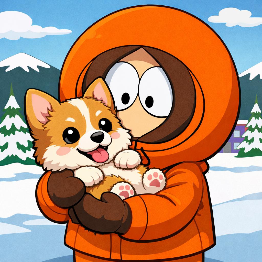 High Quality South Park Kenny holding the cutest corgi puppy ever Blank Meme Template