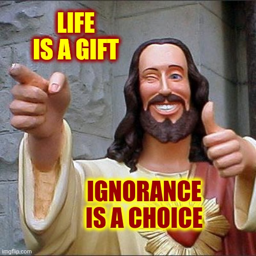 Why Isn't Being Alive Enough? | LIFE IS A GIFT; IGNORANCE IS A CHOICE | image tagged in memes,buddy christ,knowledge is power,life is a gift,grateful,appreciate | made w/ Imgflip meme maker