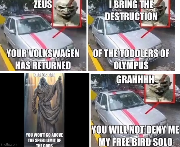 Kratos Car | image tagged in kratos,volkswagen,gods | made w/ Imgflip meme maker