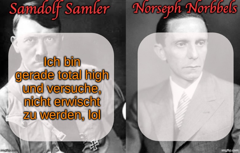Sammy & Norther shared temp (Hitler & Goebbels) | Ich bin gerade total high und versuche, nicht erwischt zu werden, lol | image tagged in sammy norther shared temp hitler goebbels | made w/ Imgflip meme maker