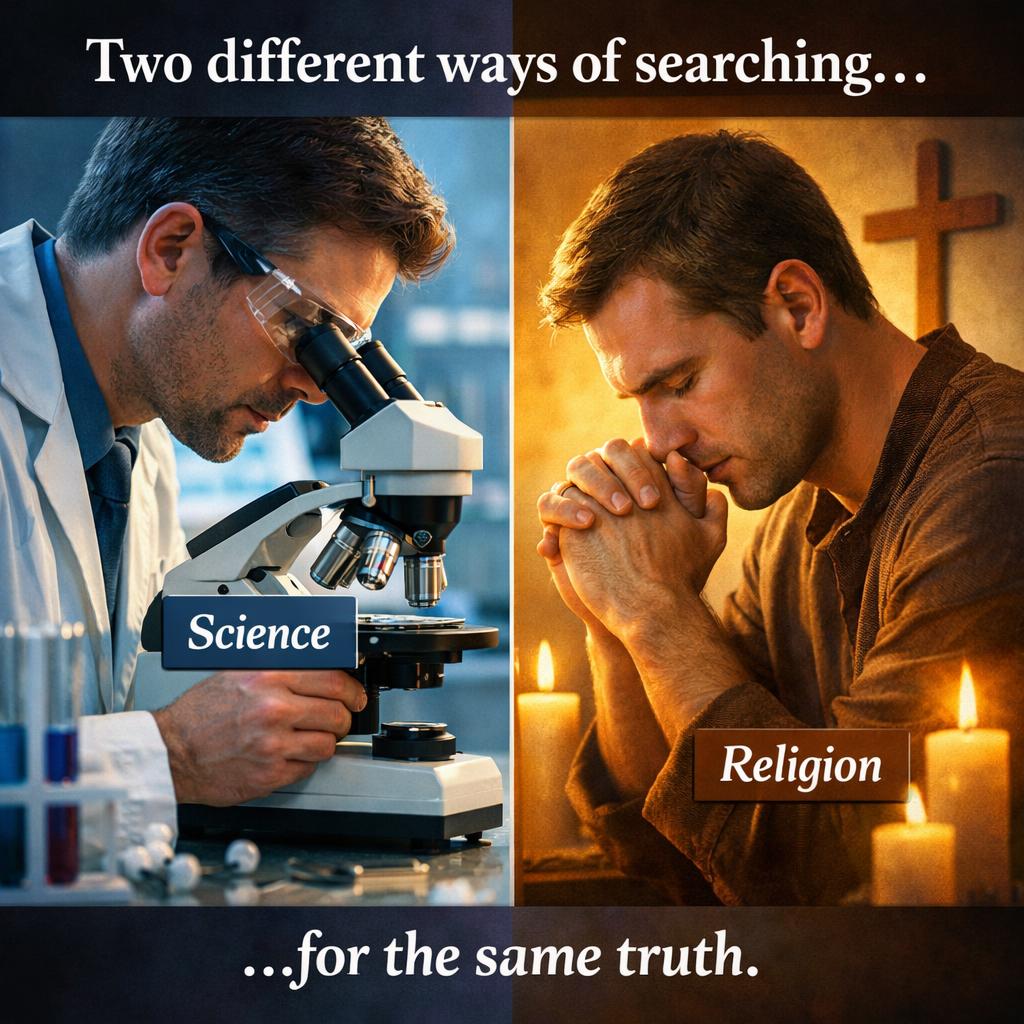 A split image. On one side, a scientist is looking through a mic Blank Meme Template