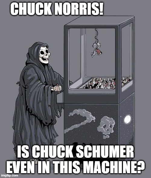 Grim Reaper Claw Machine | CHUCK NORRIS! IS CHUCK SCHUMER EVEN IN THIS MACHINE? | image tagged in grim reaper claw machine | made w/ Imgflip meme maker
