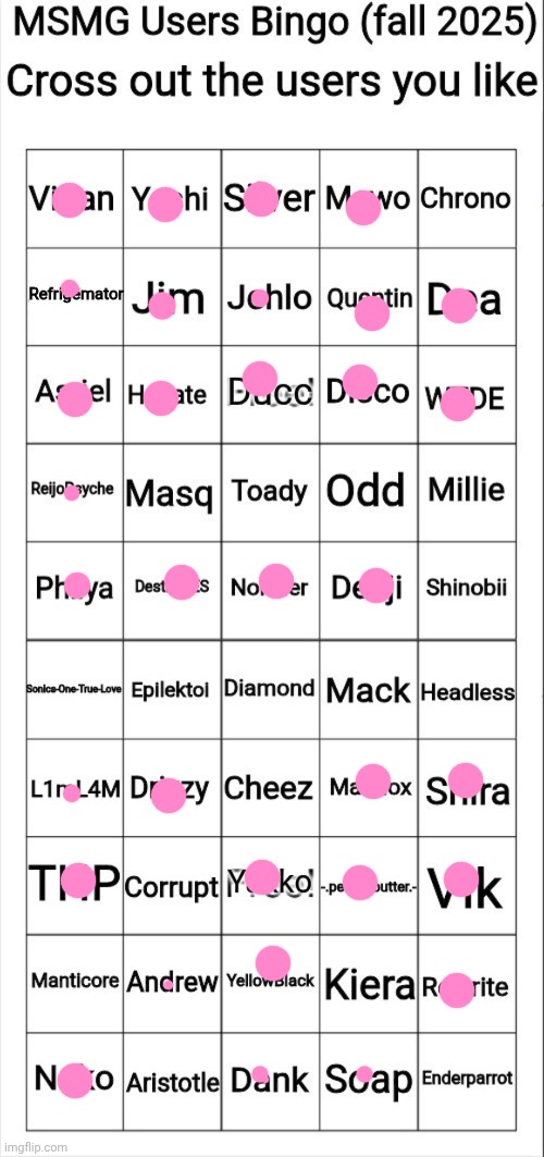 Wishing for a new bingo update | image tagged in msmg users bingo fall 2025 | made w/ Imgflip meme maker