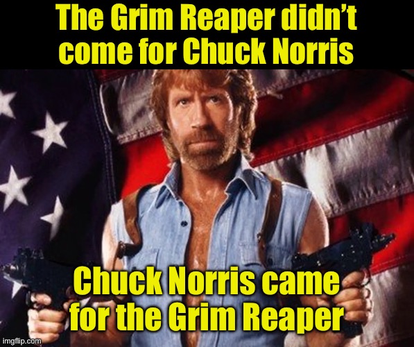 Rest in Peace, Chuck | The Grim Reaper didn’t come for Chuck Norris; Chuck Norris came for the Grim Reaper | image tagged in chuck noris | made w/ Imgflip meme maker