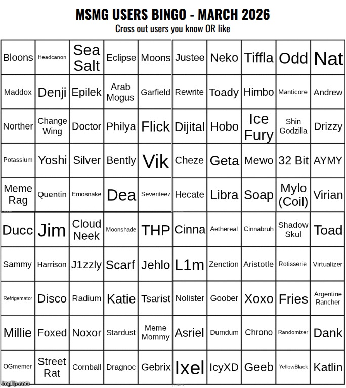 okay its here | image tagged in msmg users bingo march 2026 | made w/ Imgflip meme maker