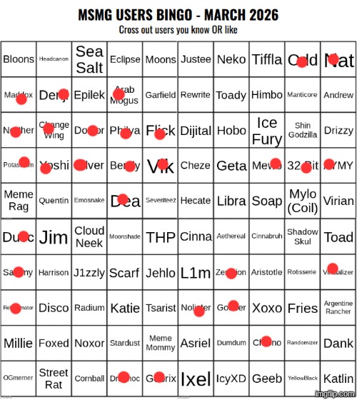 MSMG Users Bingo (March 2026) | image tagged in msmg users bingo march 2026 | made w/ Imgflip meme maker