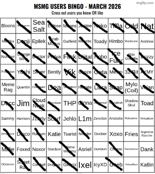 MSMG Users Bingo (March 2026) | image tagged in msmg users bingo march 2026 | made w/ Imgflip meme maker