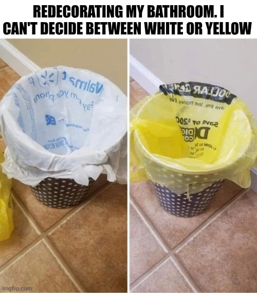 Redecorating My Bathroom | REDECORATING MY BATHROOM. I CAN'T DECIDE BETWEEN WHITE OR YELLOW | image tagged in chrisjoines1 | made w/ Imgflip meme maker