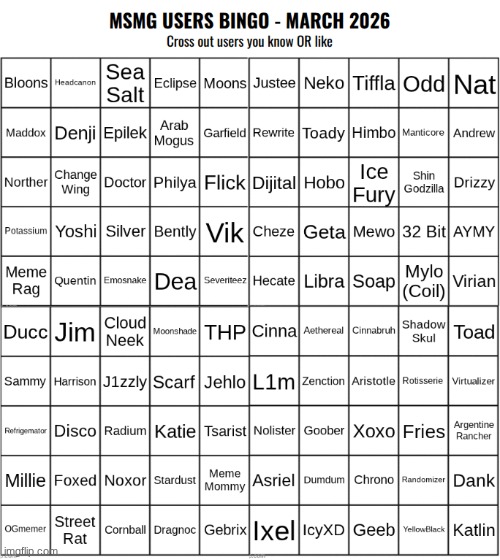 why am I not on here? | image tagged in msmg users bingo march 2026 | made w/ Imgflip meme maker