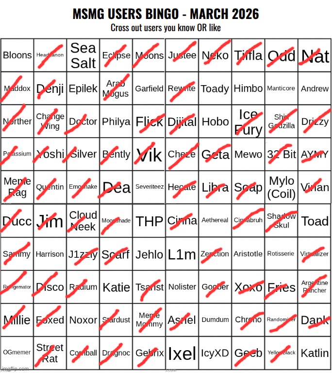 Redid it | image tagged in msmg users bingo march 2026 | made w/ Imgflip meme maker