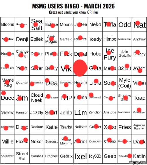 bingo | image tagged in msmg users bingo march 2026 | made w/ Imgflip meme maker