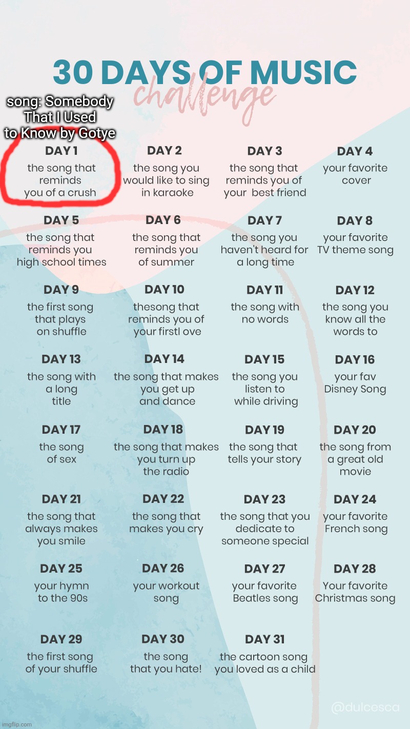 I used to have a crush on this girl and like 2 years later she acted like she forgot who I was | song: Somebody That I Used to Know by Gotye | image tagged in music challenge | made w/ Imgflip meme maker