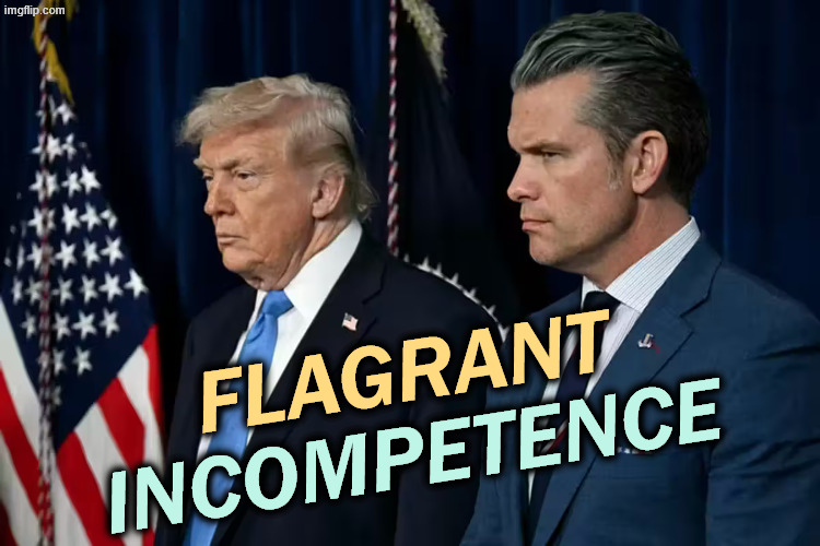 FLAGRANT; INCOMPETENCE | image tagged in trump,pete hegseth,incompetence,idiots,fools,clowns | made w/ Imgflip meme maker