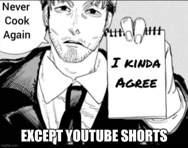 i kinda agree | EXCEPT YOUTUBE SHORTS | image tagged in i kinda agree | made w/ Imgflip meme maker