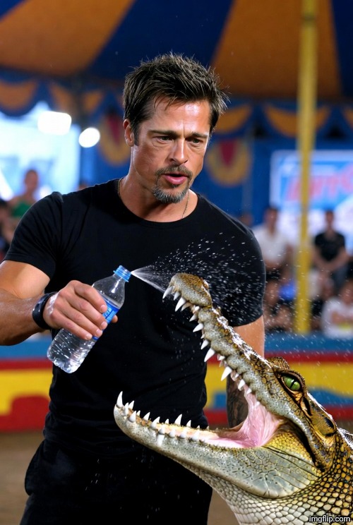 Brad Pitt and a crocodile | image tagged in brad pitt and a crocodile | made w/ Imgflip meme maker
