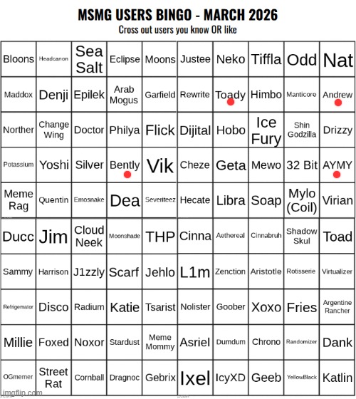 . | image tagged in msmg users bingo march 2026 | made w/ Imgflip meme maker