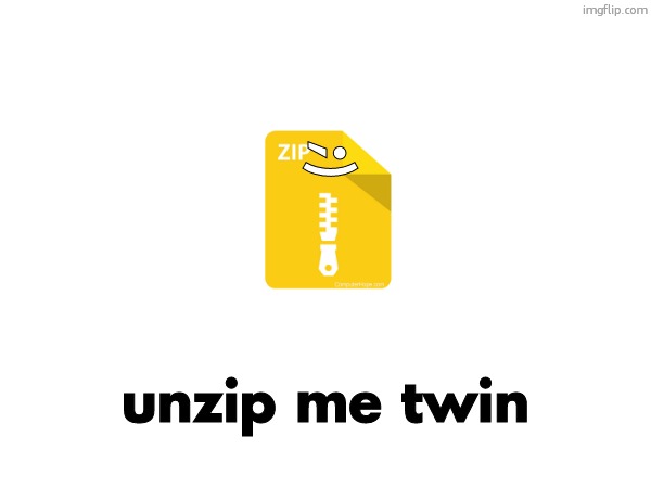 Unzip me twin | ;); unzip me twin | image tagged in funny,sexual humor,fun,funny meme,meme,zip file | made w/ Imgflip meme maker