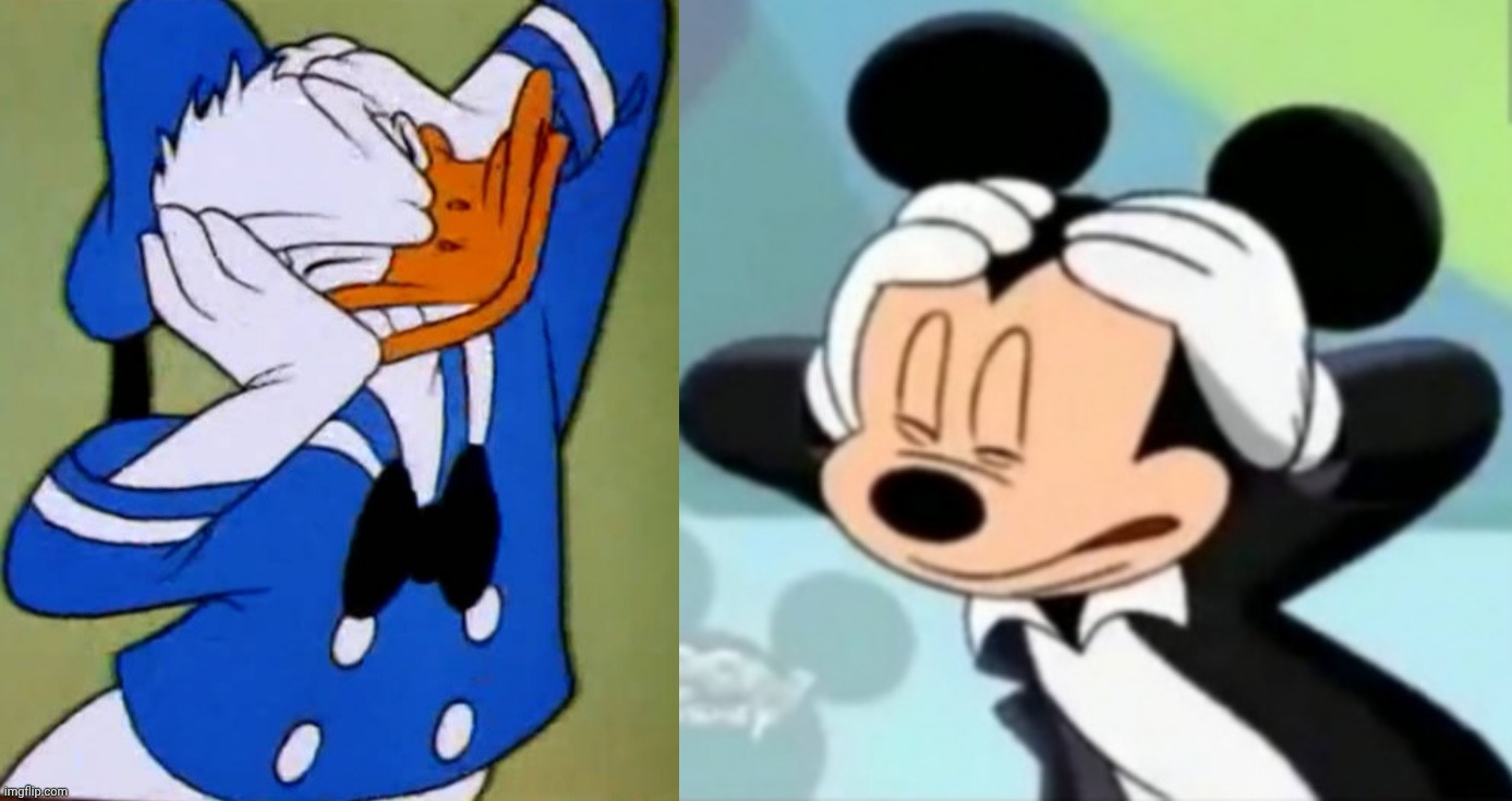 Donald duck and Mickey mouse covering their ears Blank Meme Template