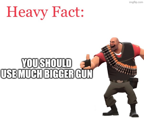 Heavy Fact | YOU SHOULD USE MUCH BIGGER GUN | image tagged in heavy fact | made w/ Imgflip meme maker