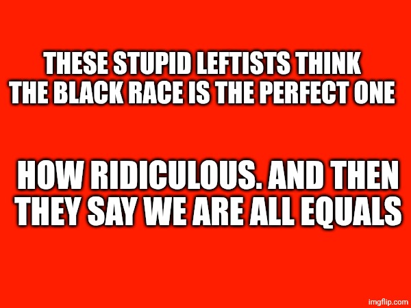 Blacks aren't superior than whites!! | THESE STUPID LEFTISTS THINK THE BLACK RACE IS THE PERFECT ONE; HOW RIDICULOUS. AND THEN THEY SAY WE ARE ALL EQUALS | made w/ Imgflip meme maker