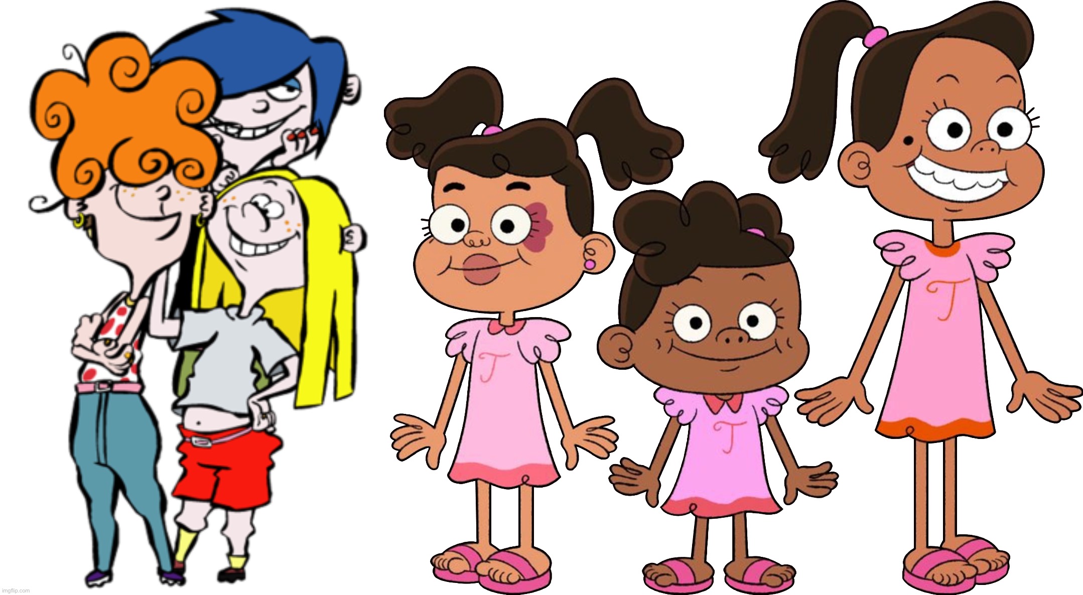 Kanker Sisters and The T-Sisters | image tagged in the kanker sisters,tere tabi and tonita - png,primos,ed edd n eddy,trio,sisters | made w/ Imgflip meme maker