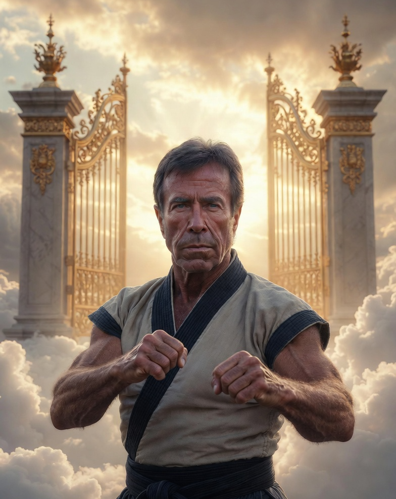 Chuck Norris Guarding Pearly Gates Blank Meme Template