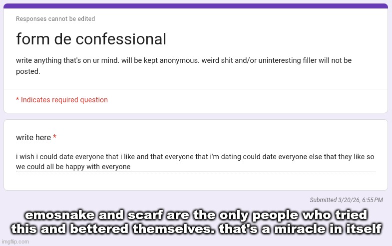 emosnake and scarf are the only people who tried this and bettered themselves. that's a miracle in itself | made w/ Imgflip meme maker
