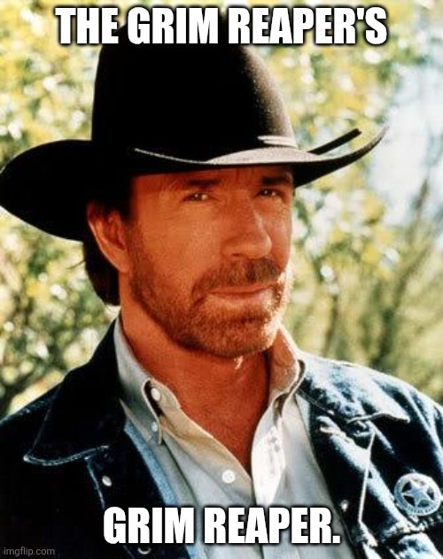 Chuck Norris doesn't pay the ferryman to cross the River Styx. The ferryman pays Chuck Norris. | The grim reaper's; Grim reaper. | image tagged in memes,chuck norris | made w/ Imgflip meme maker