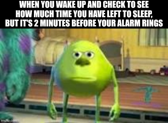 bruh | when you wake up and check to see how much time you have left to sleep, but it's 2 minutes before your alarm rings | image tagged in mike w,random tag i decided to put,another random tag i decided to put,random tag | made w/ Imgflip meme maker
